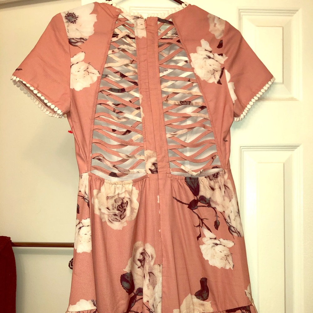 Floral lattice back dress